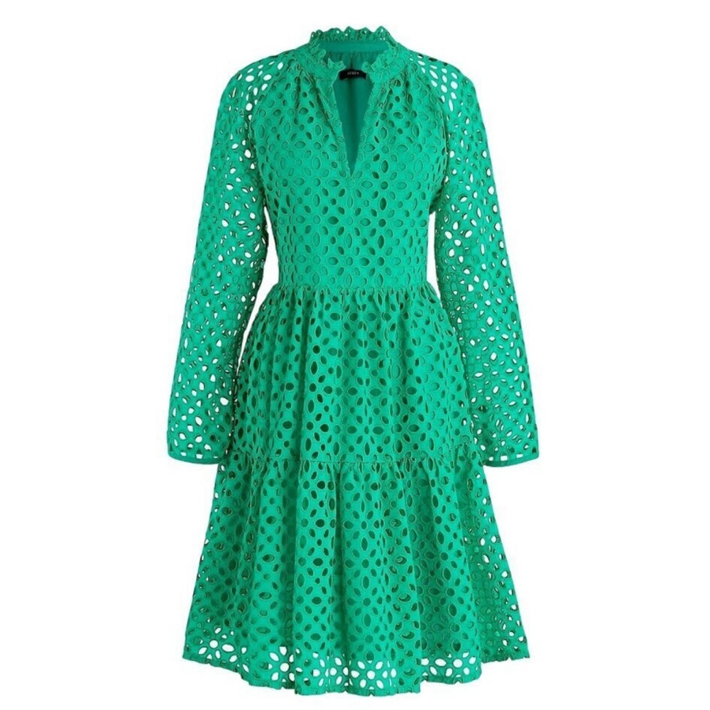 J.Crew Eyelet Tiered Popover Dress - Green